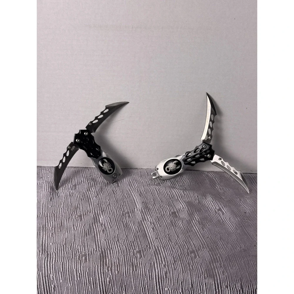 Tactical Hawkbill Folding Knife 4 Blade Scorpion Silver Aluminum